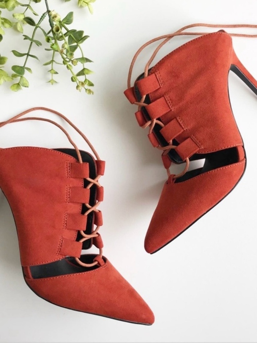 NWOT Nasty Gal Lace-Up Heels 🔥 Point It Out Red/Orange Suede Stiletto | Size 7.5 - Picture 5 of 9